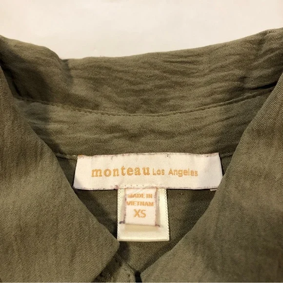 Monteau Short Sleeve Elastic Waist Pullover Collared Thyme Green Dress size XS - Picture 2 of 10